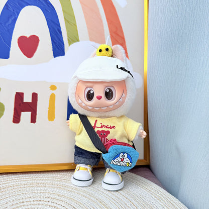 Labubu 5-Piece Honeybee Streetwear Set – Cute Cartoon Outfit with Cap, Top, Bag & Shoes for 17cm/6.69inch Dolls