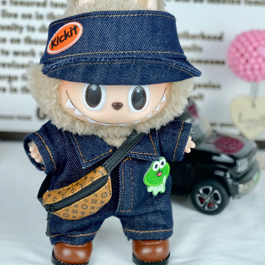 3-Piece Denim Streetwear Outfit Set for 6.69in LaBBu – Includes Cap, Jumpsuit, and Crossbody Bag (Doll Not Included)