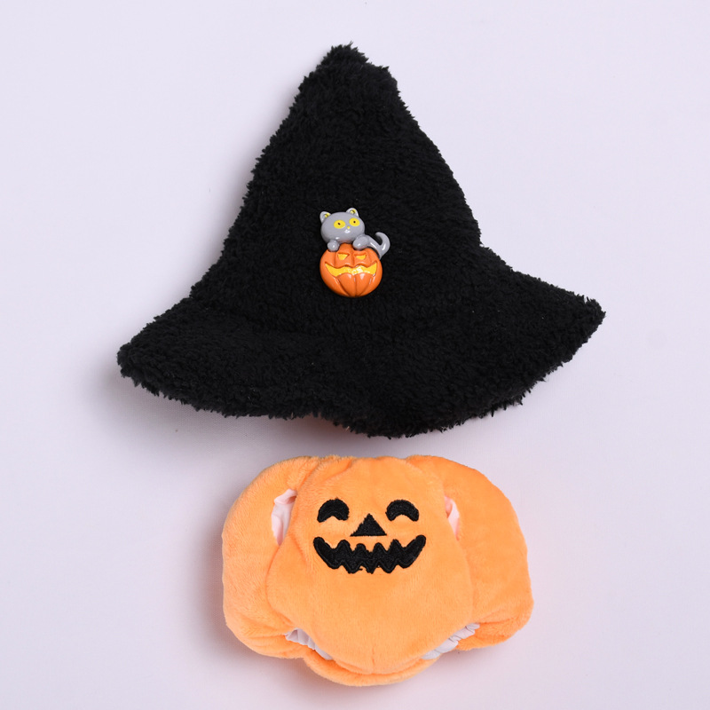 Halloween Pumpkin Costume Set for Labubu Dolls - 2-Piece Hat & Outfit Set, Fits 17cm/6.69inch, No Doll Included, Perfect for Halloween Celebration