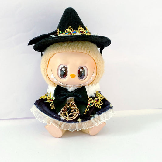 2-Piece Wizard Outfit Set for 17cm/6.69inch Labubu Doll – Includes Cloak with Embroidery & Witch Hat (Doll Not Included)