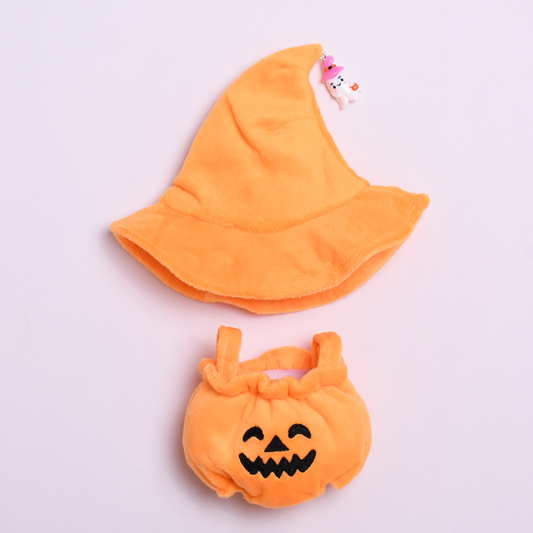 Halloween Pumpkin Costume Set for Labubu Dolls - 2-Piece Hat & Outfit Set, Fits 17cm/6.69inch, No Doll Included, Perfect for Halloween Celebration
