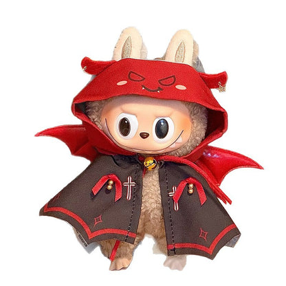 2-Piece Devil Cape Outfit for 17cm ALULU Doll – Gothic Red & Black Cloak with Hood and Bat Wings (Doll Not Included)