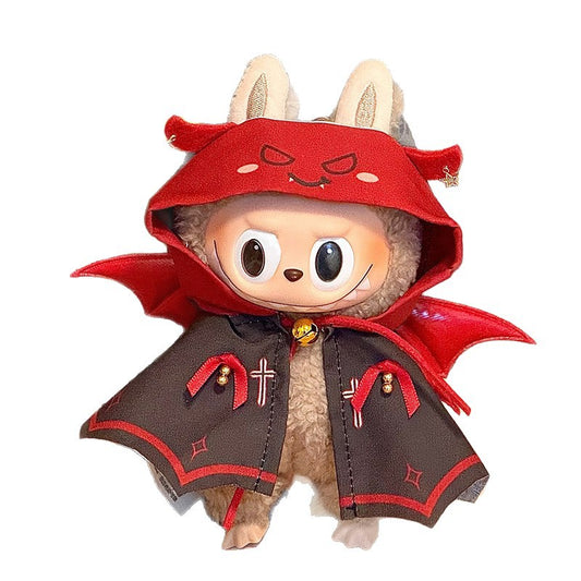 2-Piece Devil Cape Outfit for 17cm ALULU Doll – Gothic Red & Black Cloak with Hood and Bat Wings (Doll Not Included)