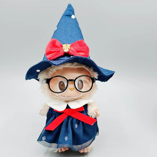 4-Piece Witch Costume Set for 17cm/6.69inch Labubu Doll – Includes Hat, Dress, Bow & Glasses (Doll Not Included)
