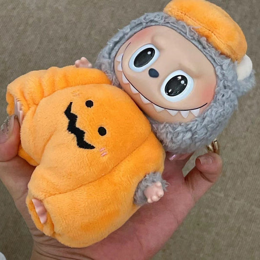 2-Piece Doll Outfit Set for 17cm/6.69inch LaBBu – Duck Overalls + Hat & Pumpkin Romper (Accessories Only, Doll Not Included)