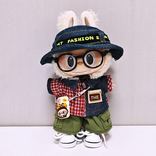 6-Piece Trendy Outfit Set for 17cm/6.69inch Labubu Dolls (Doll Not Included) – Shirt, Hat, Pants & Accessories (Unisex)