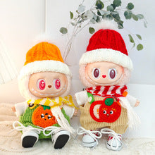 Winter Cozy Knit Hat Scarf Overalls White T-Shirt Shoes Five-Piece Outfit Set for 17cm/6.69inch Labubu Doll Doll Not Included