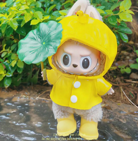 2-Piece Rainy Day Outfit Set – Yellow Raincoat + Rain Boots for Labubu Doll | Waterproof Style | Doll Clothes Only, Doll Not Included