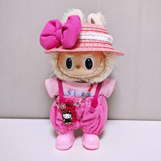 5-Piece Magenta Pink Outfit Set for 17cm Labubu – Hat, Top, Pants, Shoes & Bag (Doll Not Included)