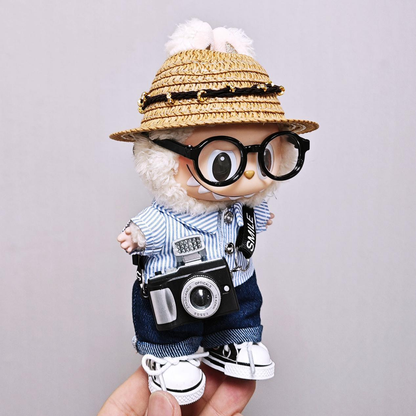 6-Piece Summer Outfit Set for 17cm Labubu – Hat, Shirt, Pants, Shoes, Bag & Glasses (Doll Not Included)