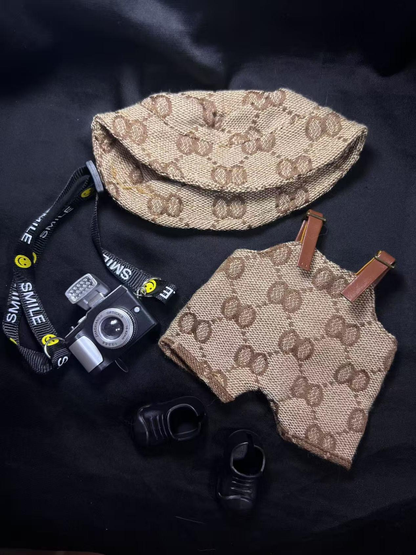 4-Piece Labubu Doll Outfit Set – Street Style Photographer Look with Fisherman Hat, Overalls and Camera Accessory | Fits 17cm/6.69inch Labubu Dolls (Doll Not Included)