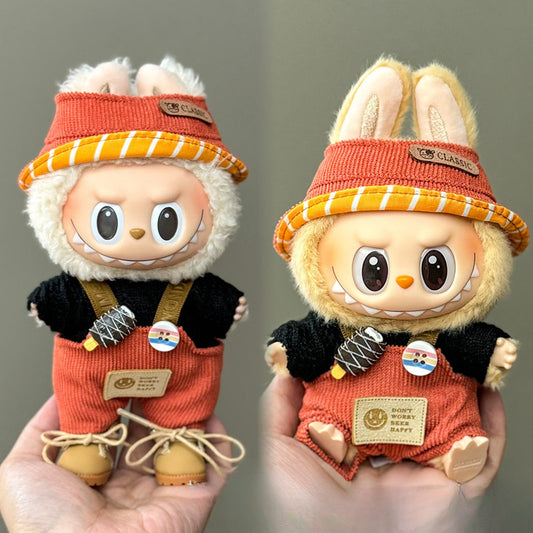 5PCS Labubu Clothes Set for 17cm/6.69inch – Orange Corduroy Outfit with Boots & Accessories | Fall Street Style | Doll Not Included