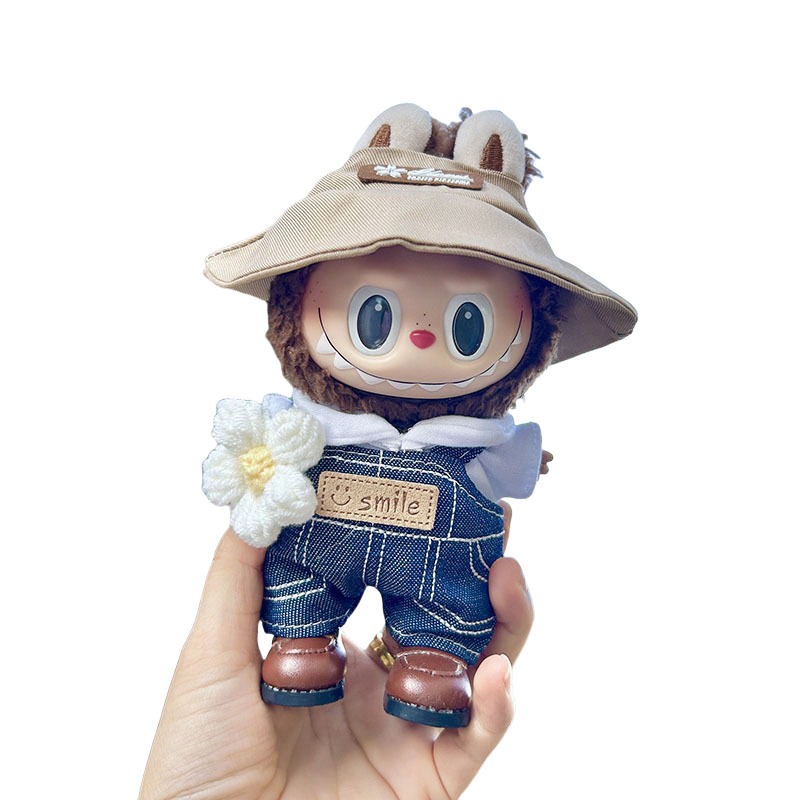 Labubu 5-Piece Spring Picnic Set – Floral Hat & Overalls Outfit with Shoes and Daisy Accessory for 17cm/6.69inch Dolls