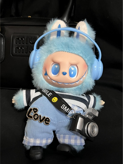 5-Piece Labubu Doll Outfit – 17cm/6.69inch Casual Overalls Set with Camera Bag & Accessories (Doll Not Included)