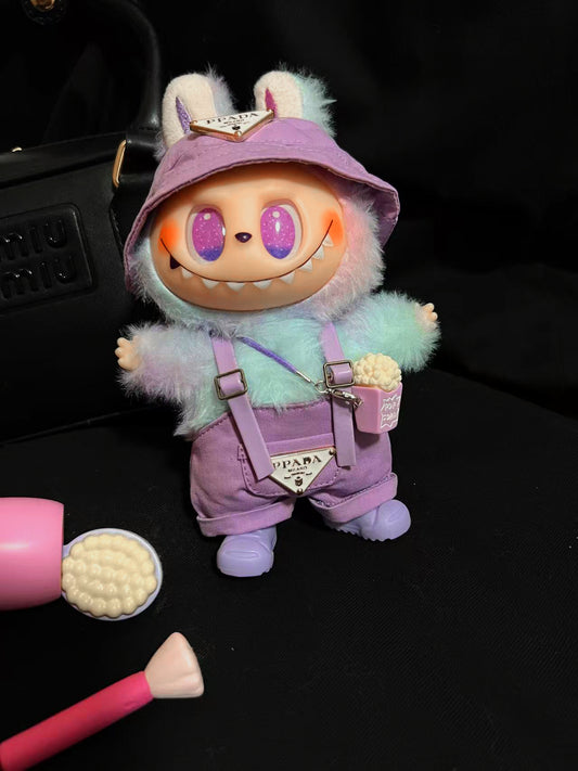 5-Piece Labubu Doll Pastel Outfit Set – 17cm/6.69inch Kawaii Streetwear with Hat, Overalls & Accessories (Doll Not Included)