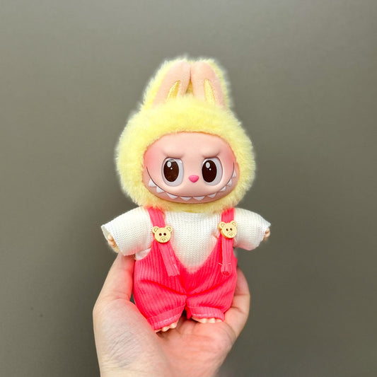 2-Piece Cute Pink Bear Overall Set for 6.69inch Doll – Outfit Only, Hat Not Included