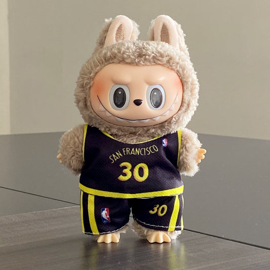 2-Piece San Francisco No.30 Basketball Doll Outfit Set – Black & Yellow Jersey and Shorts for 17cm Dolls (Doll Not Included)