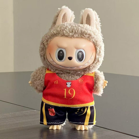 2-Piece Red & Black Soccer Doll Outfit Set – No.19 Jersey and Shorts for 17cm Dolls (Doll Not Included)