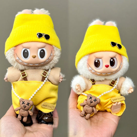 5-Piece Streetwear Outfit Set for 6.69inch Dolls – Yellow Beanie + Jumpsuit + Top + Bear Backpack + Shoes, Full Look Upgrade
