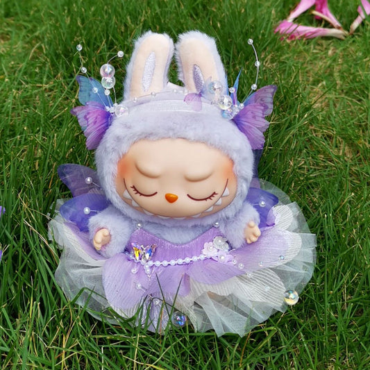 Purple Butterfly Fairy Dress Set for 17cm/6.69inch Labubu Doll – Wings, Crown & Layered Tulle Skirt (Doll Not Included)