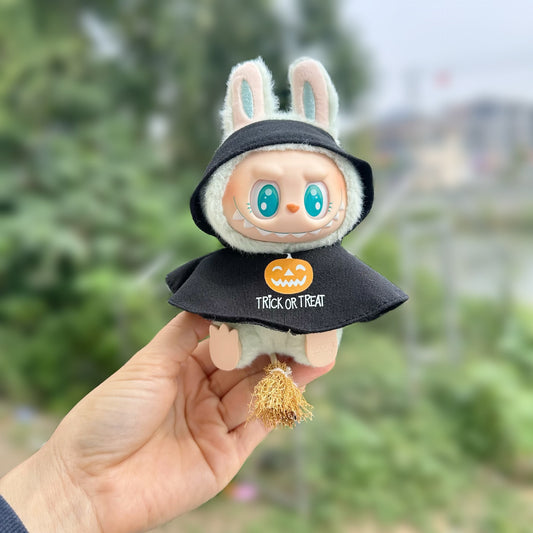 2-Piece Halloween Costume Set for 17cm/6.69inch Labubu Doll – Trick or Treat Cloak + Mini Broom (Doll Not Included)