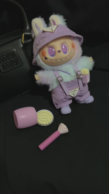5-Piece Labubu Doll Pastel Outfit Set – 17cm/6.69inch Kawaii Streetwear with Hat, Overalls & Accessories (Doll Not Included)